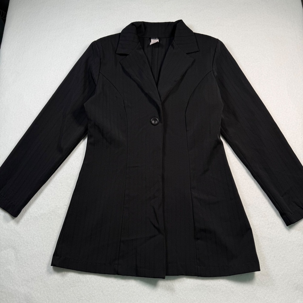 Vtg C.B.CH Womens Black Single Button Blazer Jacket Size Large Made in USA